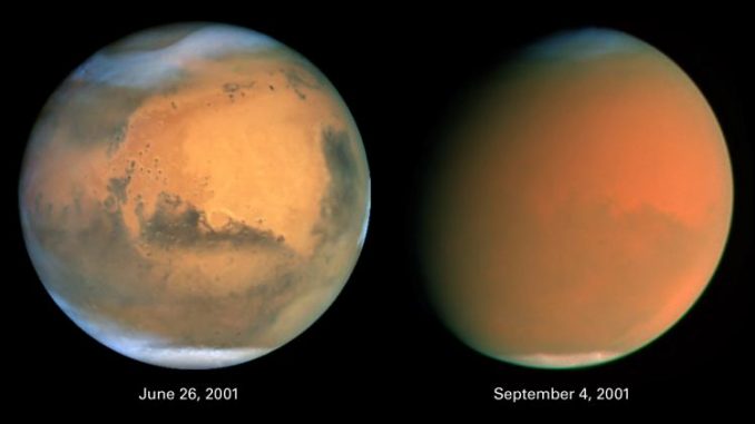 Phase pleine et gibbeuse de la planète Mars