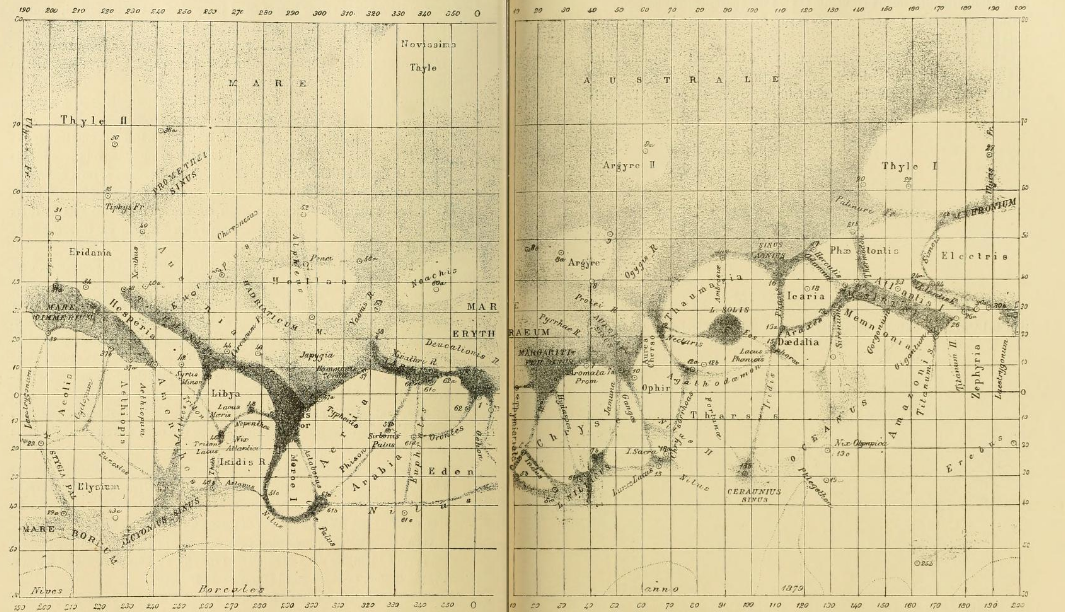 Schiaparelli, carte de canaux de mars, 1879