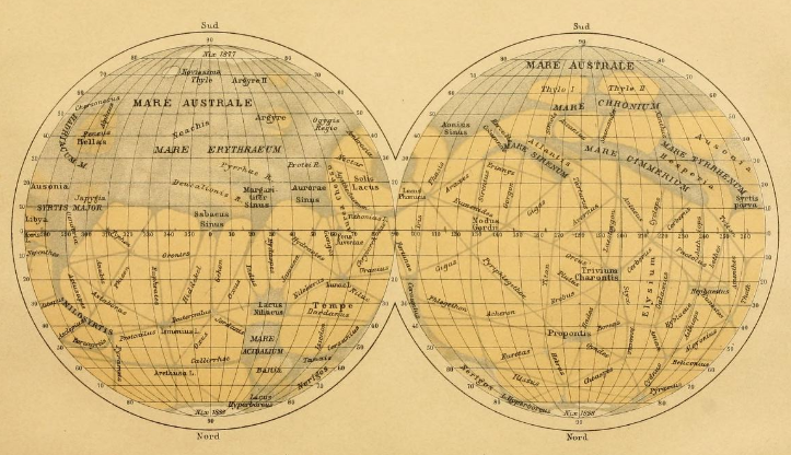 Schiaparelli, carte de canaux de mars, 1888