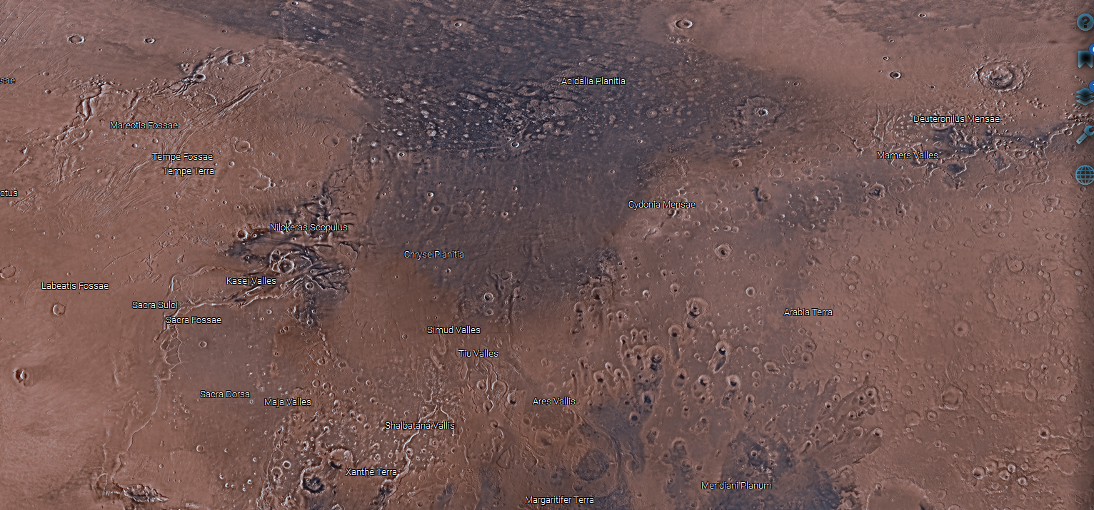 Extrait de la carte en ligne de Mars réalisée par la NASA