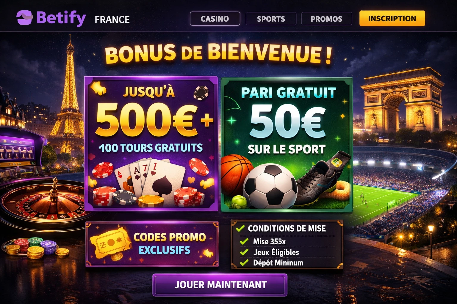 Betify France - bonus casino, codes promo et conditions de mise